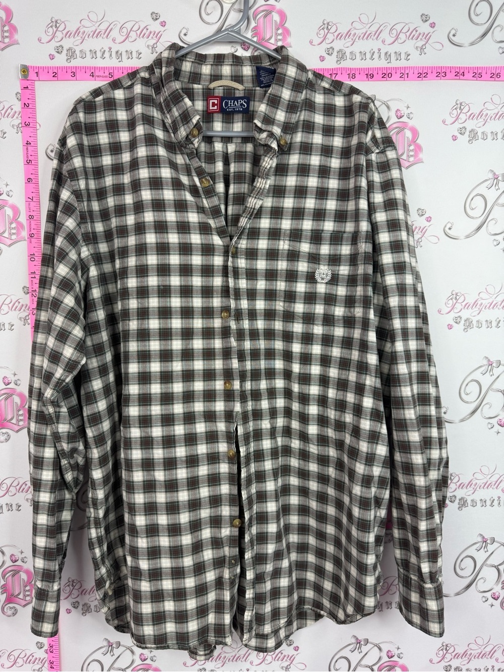 Chaps shirt Men's Brown and White Plaid Button-Down Dress Shirt